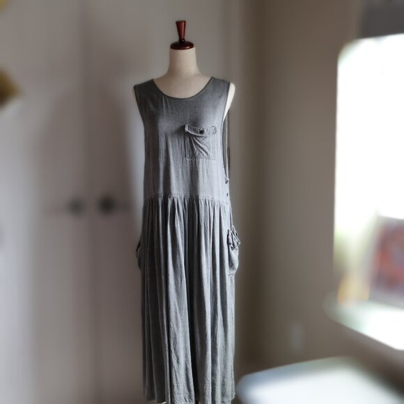 Vintage Limited Express Drop Waist Cottage Dress Lagenlook Gray NEEDS REPAIR - Picture 1 of 10